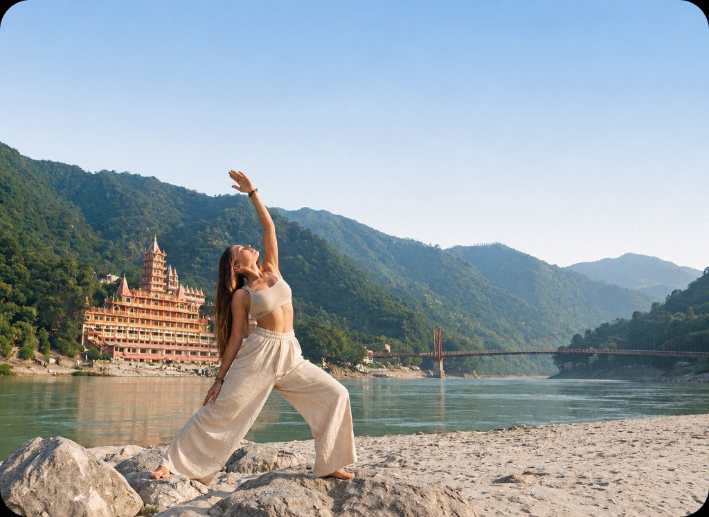 Yoga by the river in Rishikesh